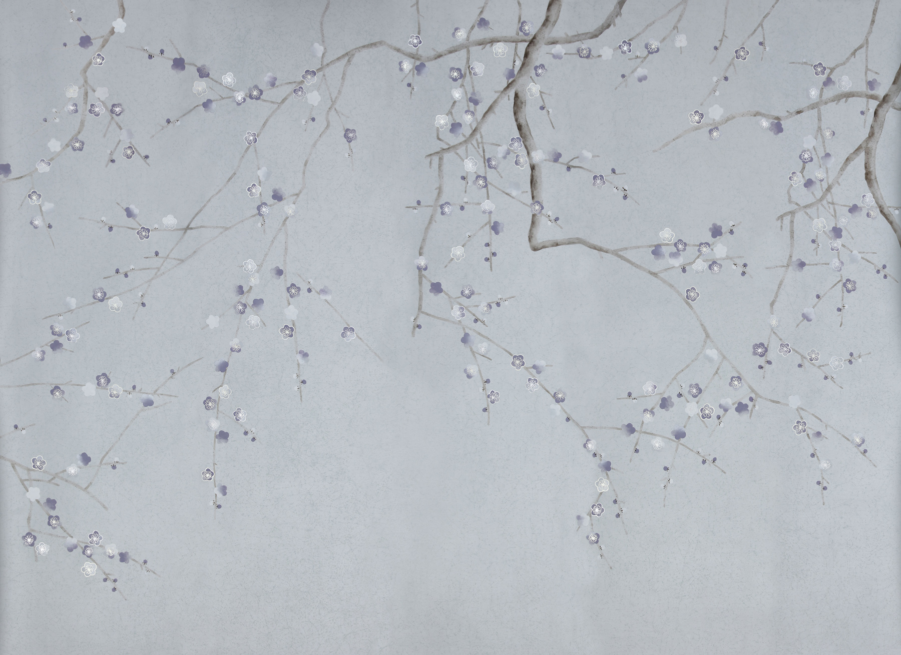 Обои ручная роспись Plum Blossom Special Colourway on Crackled Silver metallic silk Обои ручная роспись Plum Blossom Special Colourway on Crackled Silver metallic silk - постер Loft-Concept в Барнауле