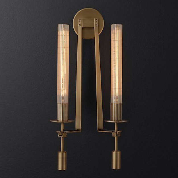 Бра RH FONTANELLE DOUBLE WALL LAMP Латунь Прозрачное Стекло Бра RH FONTANELLE DOUBLE WALL LAMP Латунь Прозрачное Стекло в Барнауле | Loft Concept