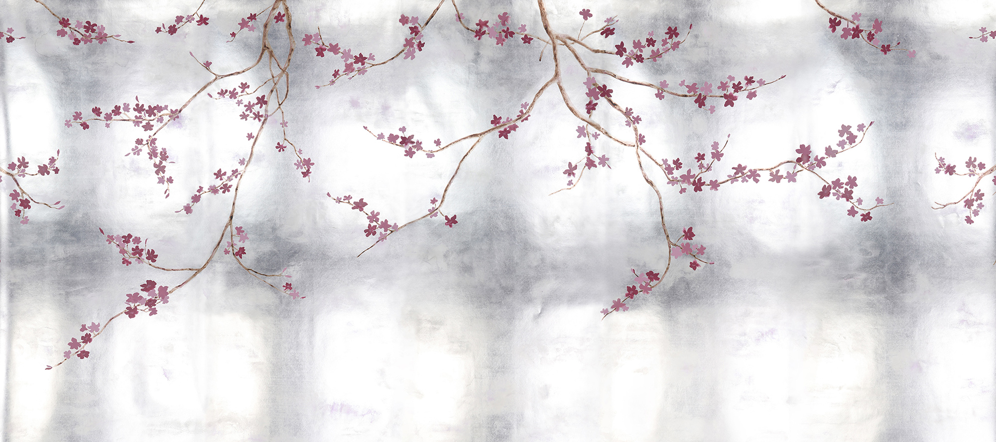 Обои ручная роспись Cherry Tree Special Colourway on Sterling Silver gilded paper Обои ручная роспись Cherry Tree Special Colourway on Sterling Silver gilded paper - постер Loft-Concept в Барнауле