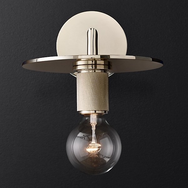 Бра RH Utilitaire Knurled Disk Shade Sconce Silver Никель в Барнауле | Loft Concept 