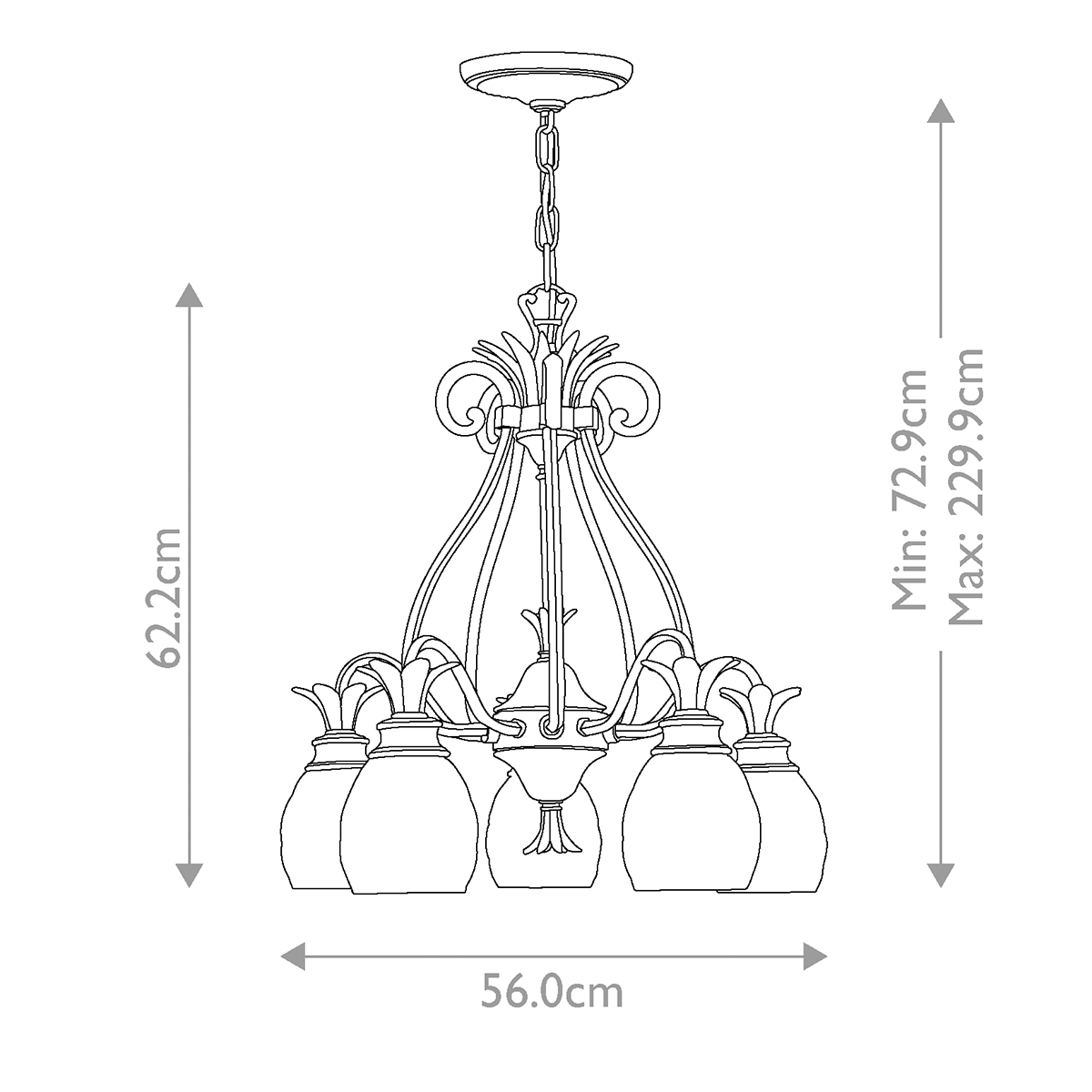 Люстра цвета латунь с 5-ю плафонами из рельефного стекла в форме ананаса Hinkley в Барнауле