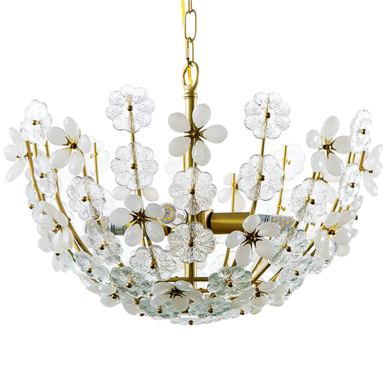 Люстра Glass White Flowers Chandelier Латунь Прозрачное Стекло Белый Люстра Glass White Flowers Chandelier Латунь Прозрачное Стекло Белый в Барнауле | Loft Concept