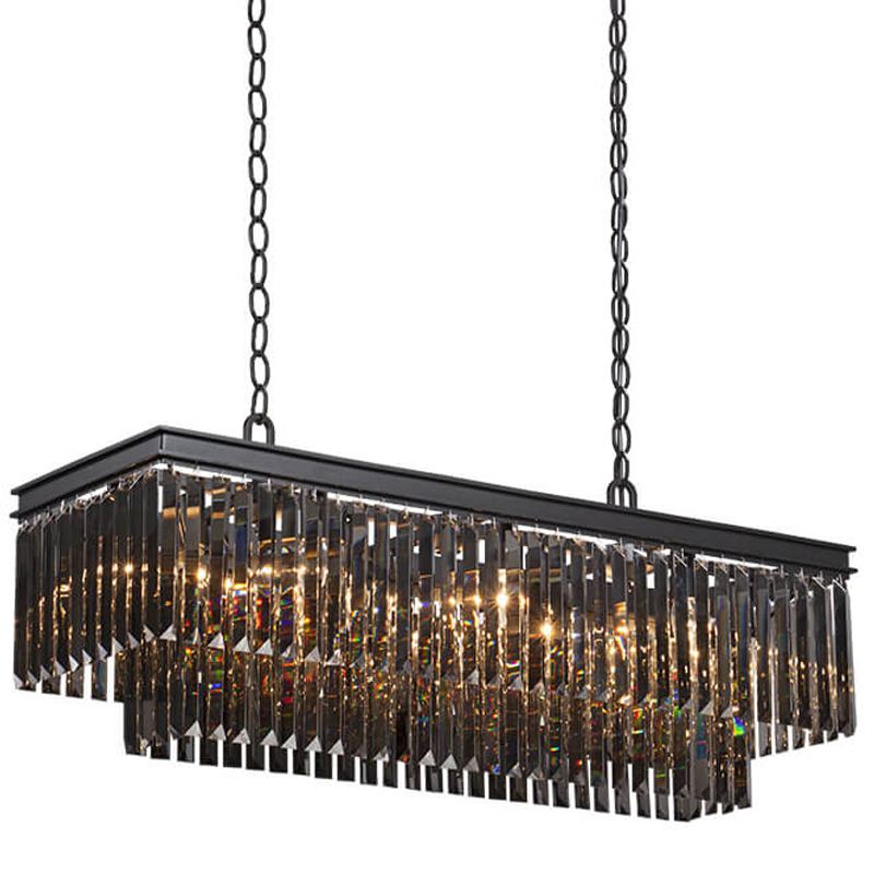 Люстра Odeon Gray glass Rectangular Chandelier Black iron  стекло Смок длина 100 Черный матовый в Барнауле | Loft Concept 