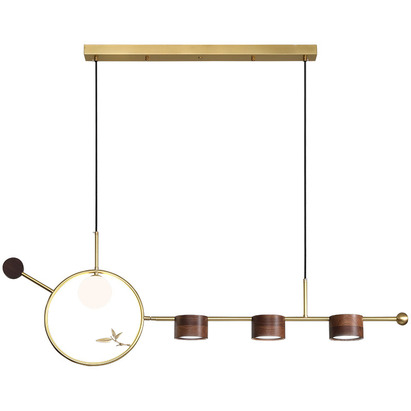 Линейный светильник Metal Wood Ring Leaf Linear Light Золотой Коричневый в Барнауле | Loft Concept 