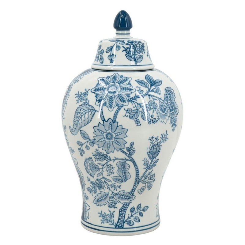 Ваза с крышкой и голубым цветочным рисунком на белом фоне Blue & White Ornament Белый Голубой Ваза с крышкой и голубым цветочным рисунком на белом фоне Blue & White Ornament Белый Голубой в Барнауле | Loft Concept