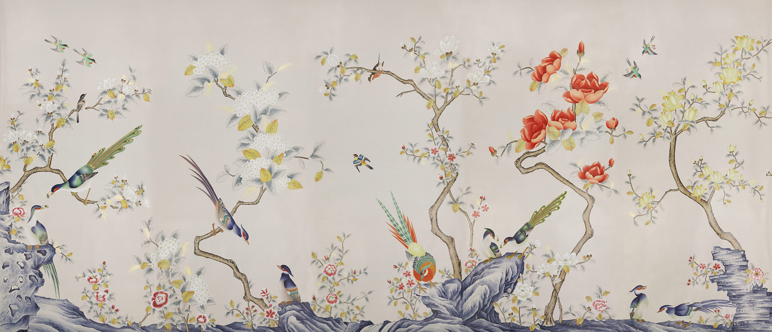 Обои ручная роспись Japanese Garden Colourway SC-252 on grey dyed paper Обои ручная роспись Japanese Garden Colourway SC-252 on grey dyed paper - постер Loft-Concept в Барнауле