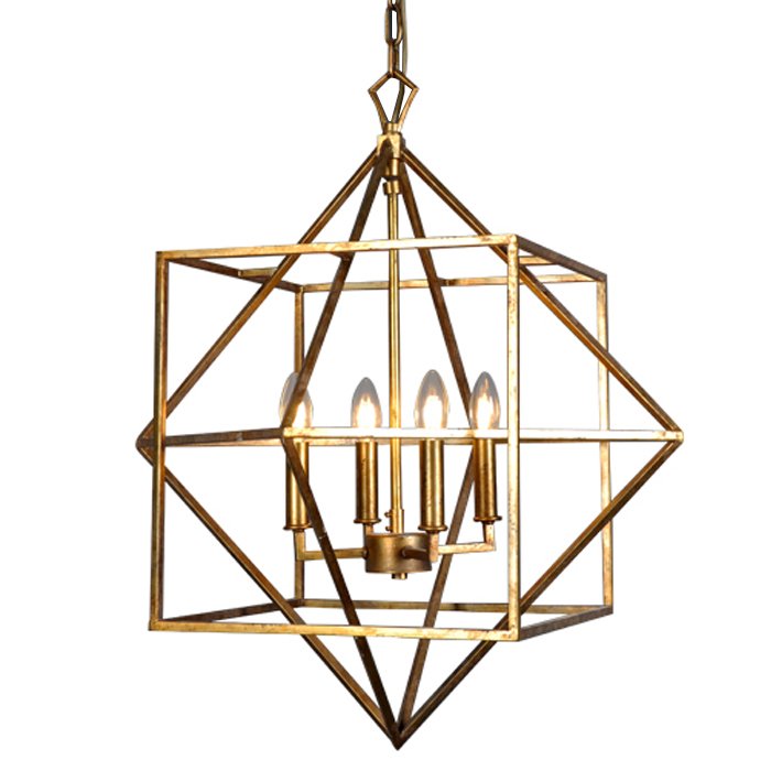 Подвесной светильник CUBIST Chandelier Gold 4 bulbs Золотой в Барнауле | Loft Concept 