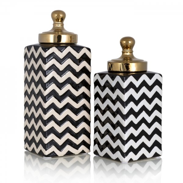 Ваза c крышкой Black&White Zigzag Черно-белый Золотой Ваза c крышкой Black&White Zigzag Черно-белый Золотой в Барнауле | Loft Concept