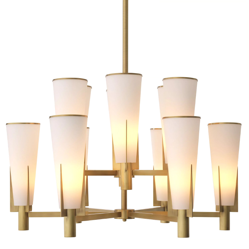 Люстра Eichholtz Dino Chandelier Double Латунь Белое матовое стекло Люстра Eichholtz Dino Chandelier Double Латунь Белое матовое стекло в Барнауле | Loft Concept