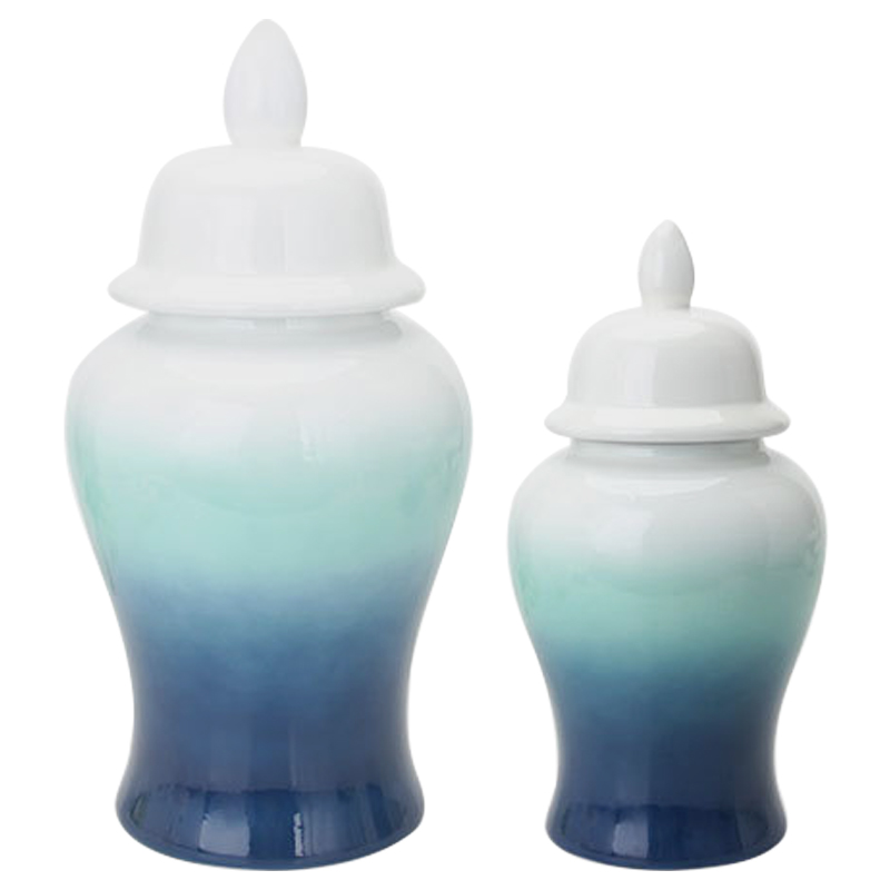 Ваза с крышкой White Turquoise Gradient Vase Белый Бирюзовый Ваза с крышкой White Turquoise Gradient Vase Белый Бирюзовый в Барнауле | Loft Concept