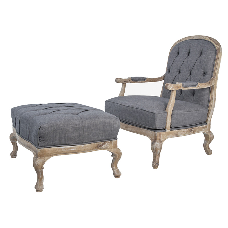 Кресло с пуфом с мягкой обивкой из льна Edward Armchair grey Серый Коричневый Кресло с пуфом с мягкой обивкой из льна Edward Armchair grey Серый Коричневый в Барнауле | Loft Concept