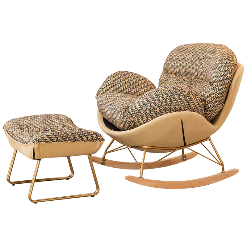 Кресло-качалка Dior Print Rocking Chair с банкеткой для ног Бежевый Коричневый Золотой Кресло-качалка Dior Print Rocking Chair с банкеткой для ног Бежевый Коричневый Золотой в Барнауле | Loft Concept