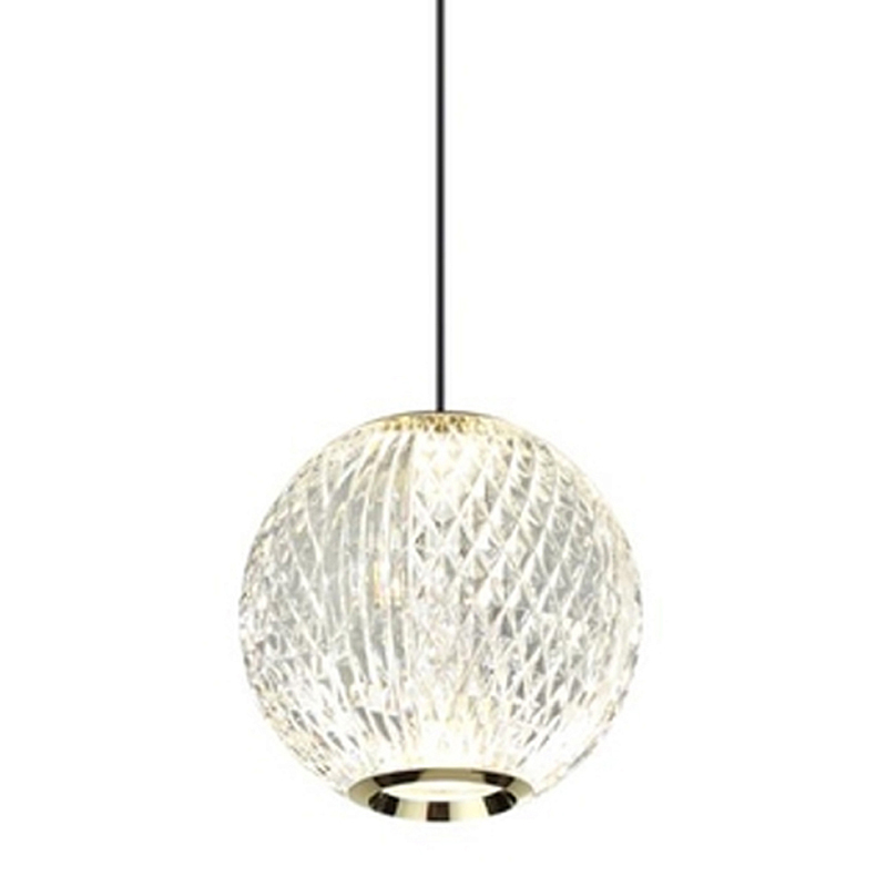 Подвесной светильник с прозрачным рифленым плафоном в форме шара Crystal Globule Золотой Прозрачный Хром в Барнауле | Loft Concept 