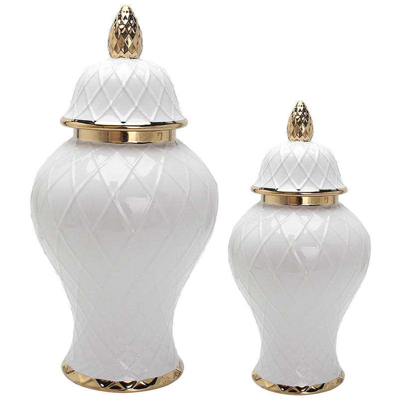 Ваза с крышкой White Rhombus Pattern Vase Белый Золотой Ваза с крышкой White Rhombus Pattern Vase Белый Золотой в Барнауле | Loft Concept