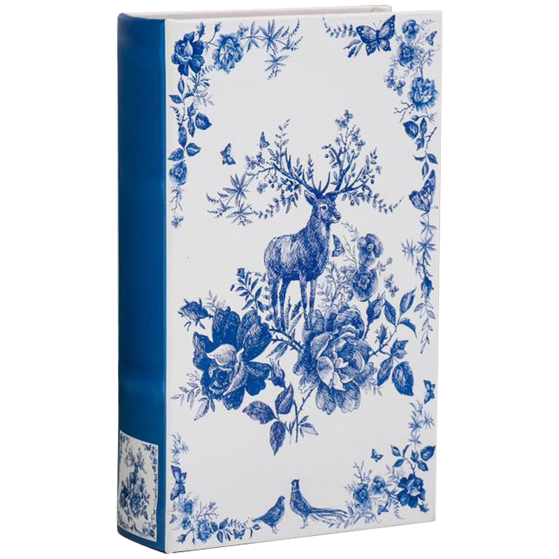 Шкатулка-книга с сейфом Deer and Blue Flowers Book Box Белый Синий в Барнауле | Loft Concept 