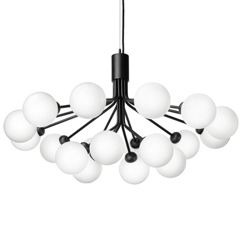 Люстра Berries Chandelier White Balloons Black 18 Черный матовый Белое матовое стекло Люстра Berries Chandelier White Balloons Black 18 Черный матовый Белое матовое стекло в Барнауле | Loft Concept