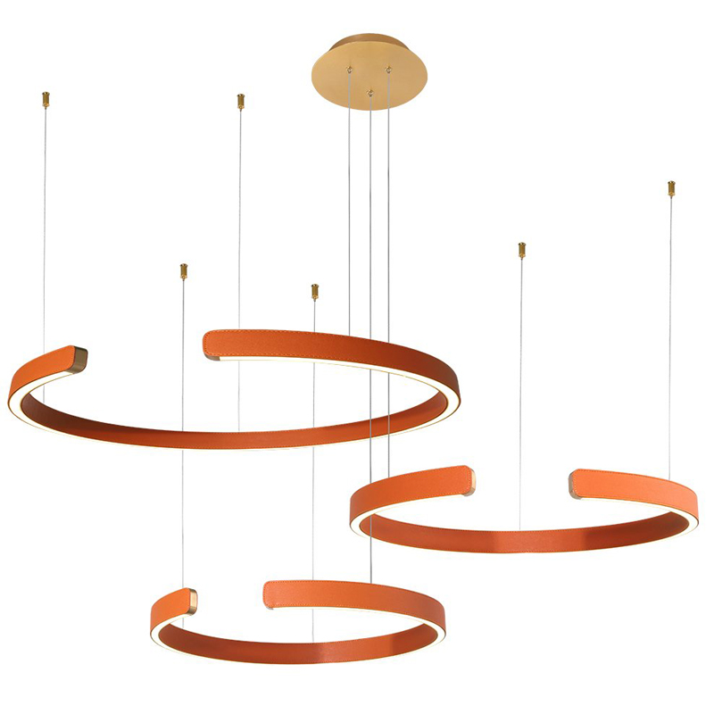 Люстра Half Ring 3 orange leather Оранжевый Золотой Люстра Half Ring 3 orange leather Оранжевый Золотой в Барнауле | Loft Concept