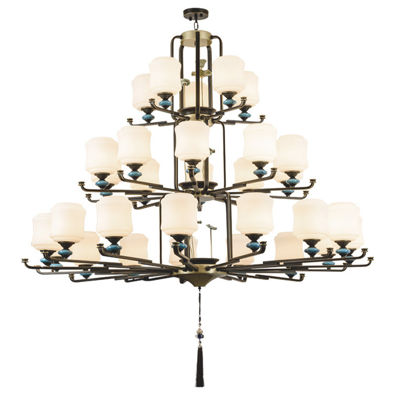 Люстра в китайском стиле Chinese Style Lotus Fruit Chandelier Черный Латунь Белый Зеленый Люстра в китайском стиле Chinese Style Lotus Fruit Chandelier Черный Латунь Белый Зеленый в Барнауле | Loft Concept
