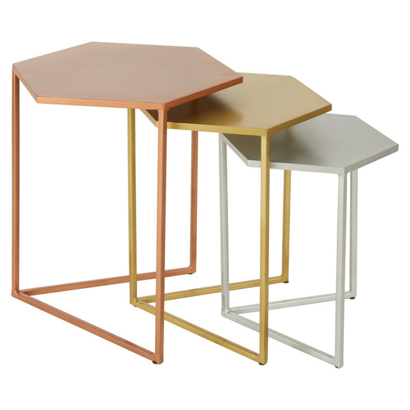Комплект из 3-х приставных столиков Trio Hexagon Side Tables Медь Золотой Серебряный Комплект из 3-х приставных столиков Trio Hexagon Side Tables Медь Золотой Серебряный в Барнауле | Loft Concept
