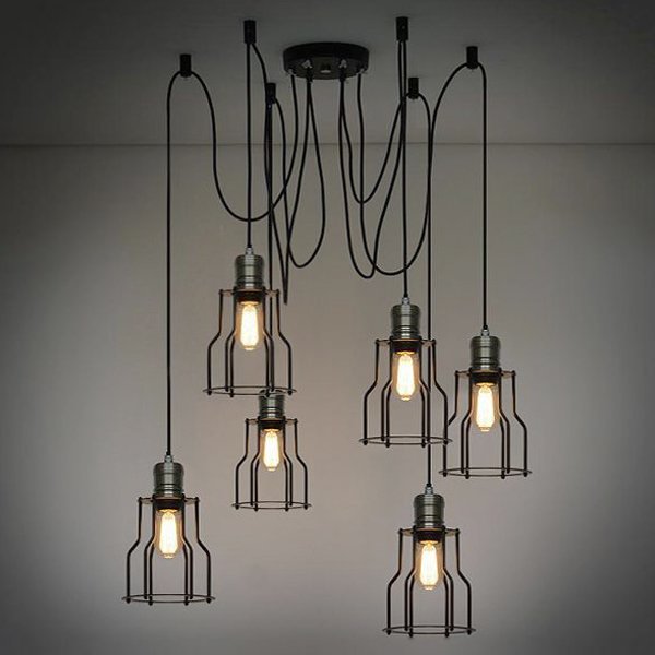 Люстра Loft Industrial 6 wire Cage Filament Pendant Бронза Черный матовый Люстра Loft Industrial 6 wire Cage Filament Pendant Бронза Черный матовый в Барнауле | Loft Concept