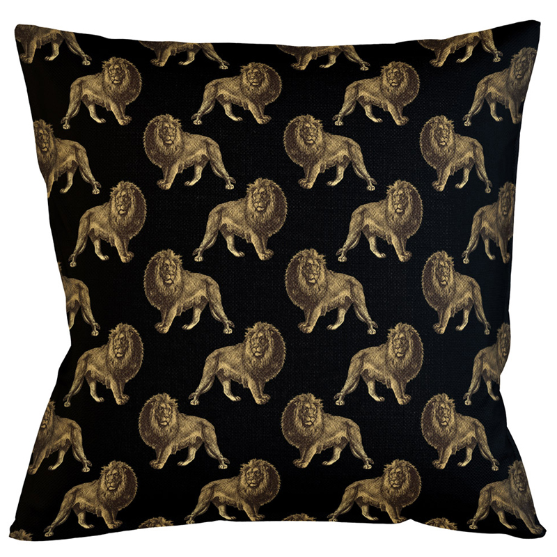 Декоративная подушка с узором из львов Home Safari Black Черный Коричневый Декоративная подушка с узором из львов Home Safari Black Черный Коричневый в Барнауле | Loft Concept