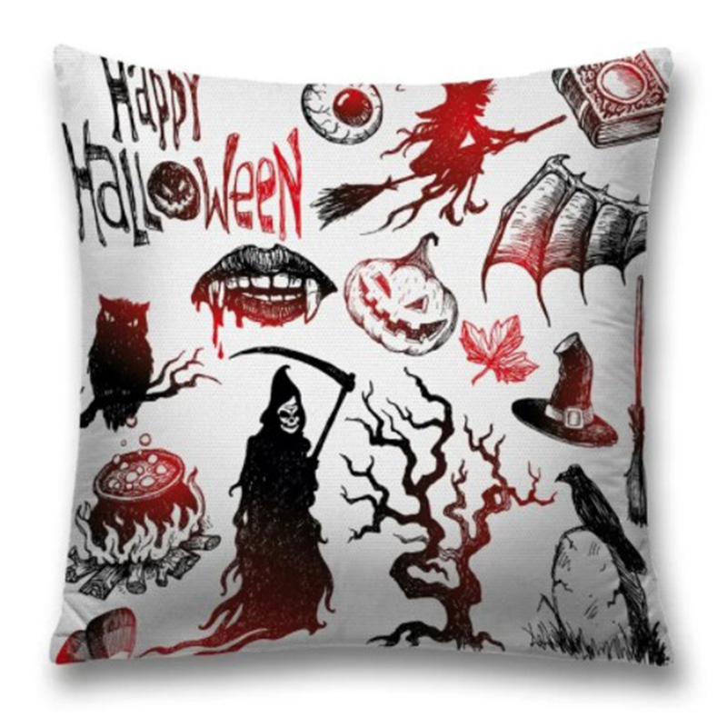 Подушка Happy Halloween Белый Черный Красный Подушка Happy Halloween Белый Черный Красный в Барнауле | Loft Concept