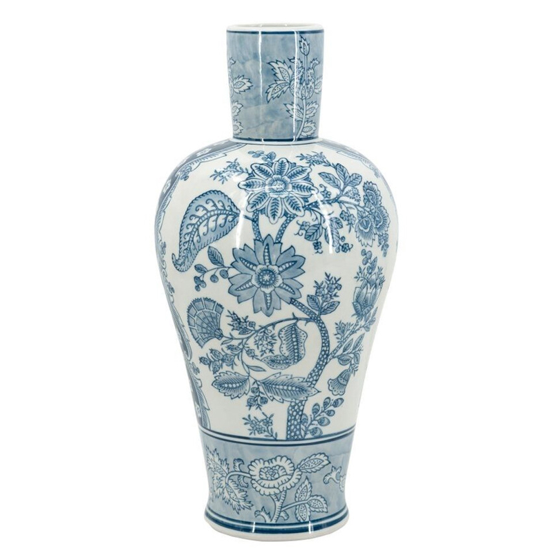 Ваза с голубым цветочным рисунком 43 см Blue & White Ornament Белый Голубой Ваза с голубым цветочным рисунком 43 см Blue & White Ornament Белый Голубой в Барнауле | Loft Concept