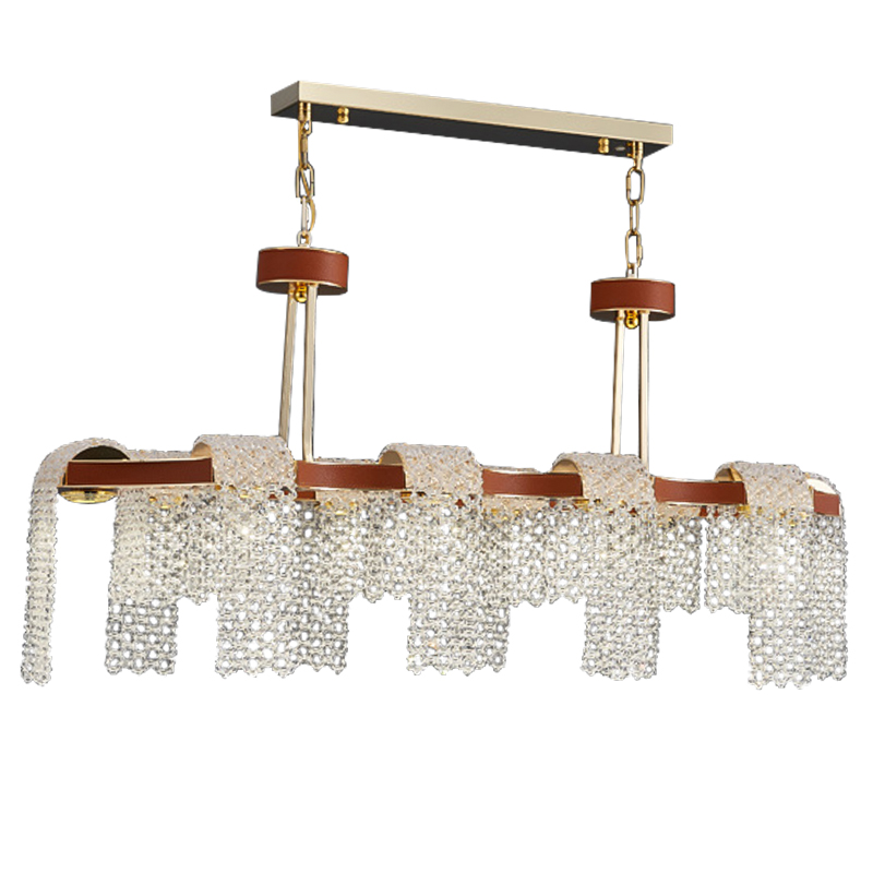 Линейная люстра люстра Leather Glass Chandelier Золотой Коричневый Прозрачное Стекло Линейная люстра люстра Leather Glass Chandelier Золотой Коричневый Прозрачное Стекло в Барнауле | Loft Concept