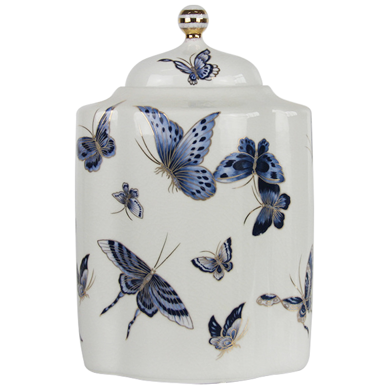 Ваза с крышкой Porcelain Butterfly Blue and Gold Vase Белый Синий Золотой Ваза с крышкой Porcelain Butterfly Blue and Gold Vase Белый Синий Золотой в Барнауле | Loft Concept
