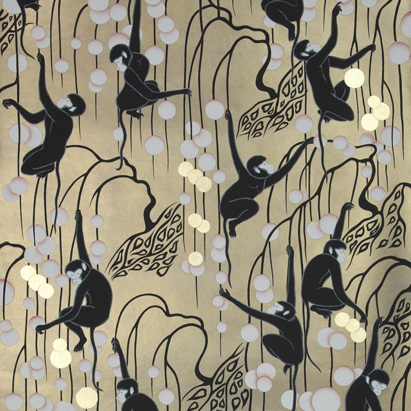 Обои ручная роспись Deco Monkeys Special Colourway on Brushed Gold gilded paper Обои ручная роспись Deco Monkeys Special Colourway on Brushed Gold gilded paper в Барнауле | Loft Concept