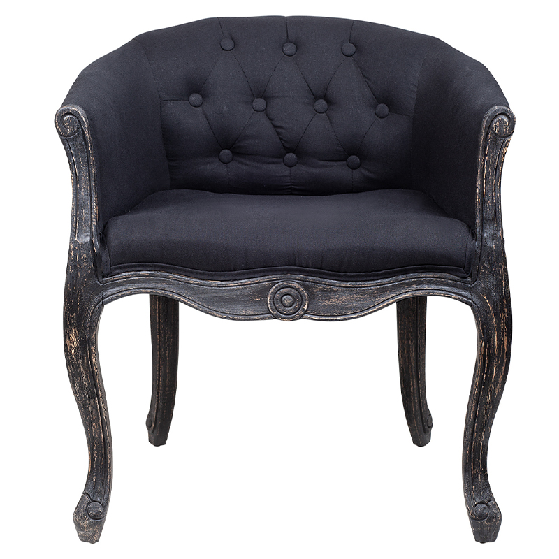 Кресло низкое в стиле прованс Черный Лен Louis French Armchair Черный Кресло низкое в стиле прованс Черный Лен Louis French Armchair Черный в Барнауле | Loft Concept