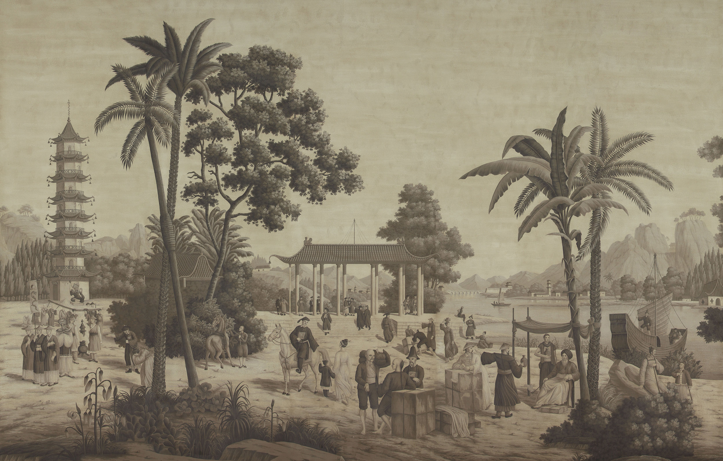 Обои ручная роспись Procession Chinoise Eau Forte on antique scenic Xuan paper Обои ручная роспись Procession Chinoise Eau Forte on antique scenic Xuan paper - постер Loft-Concept в Барнауле