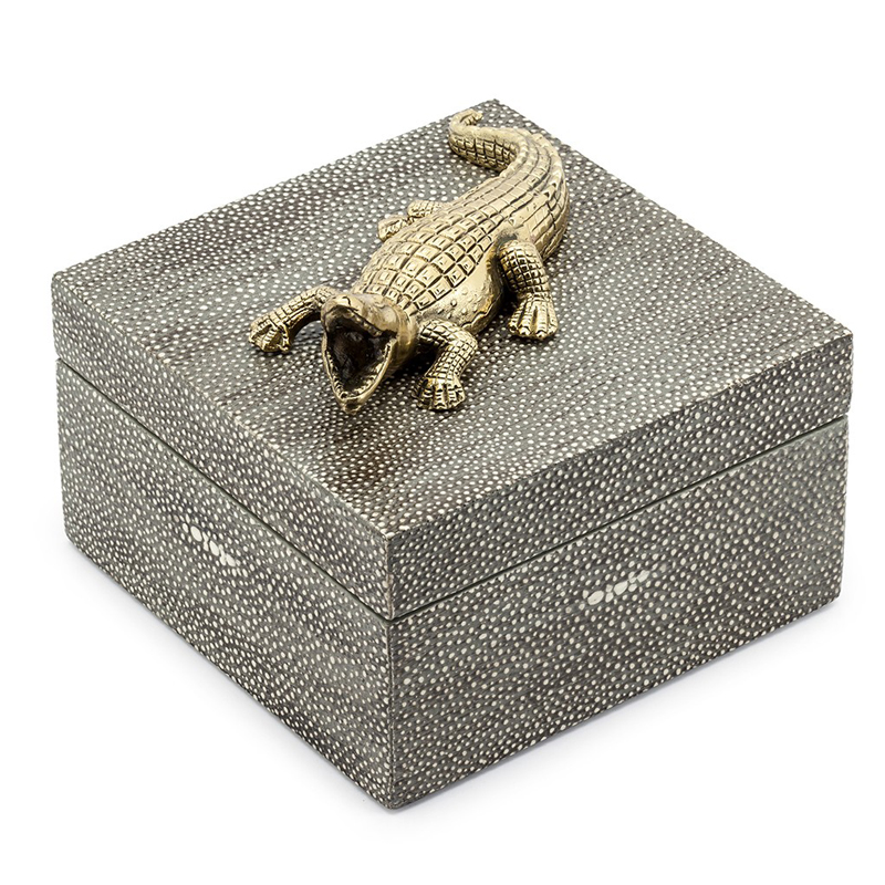 Шкатулка BOX KRIZIA CROCO SQ Светло-серый Латунь Шкатулка BOX KRIZIA CROCO SQ Светло-серый Латунь в Барнауле | Loft Concept