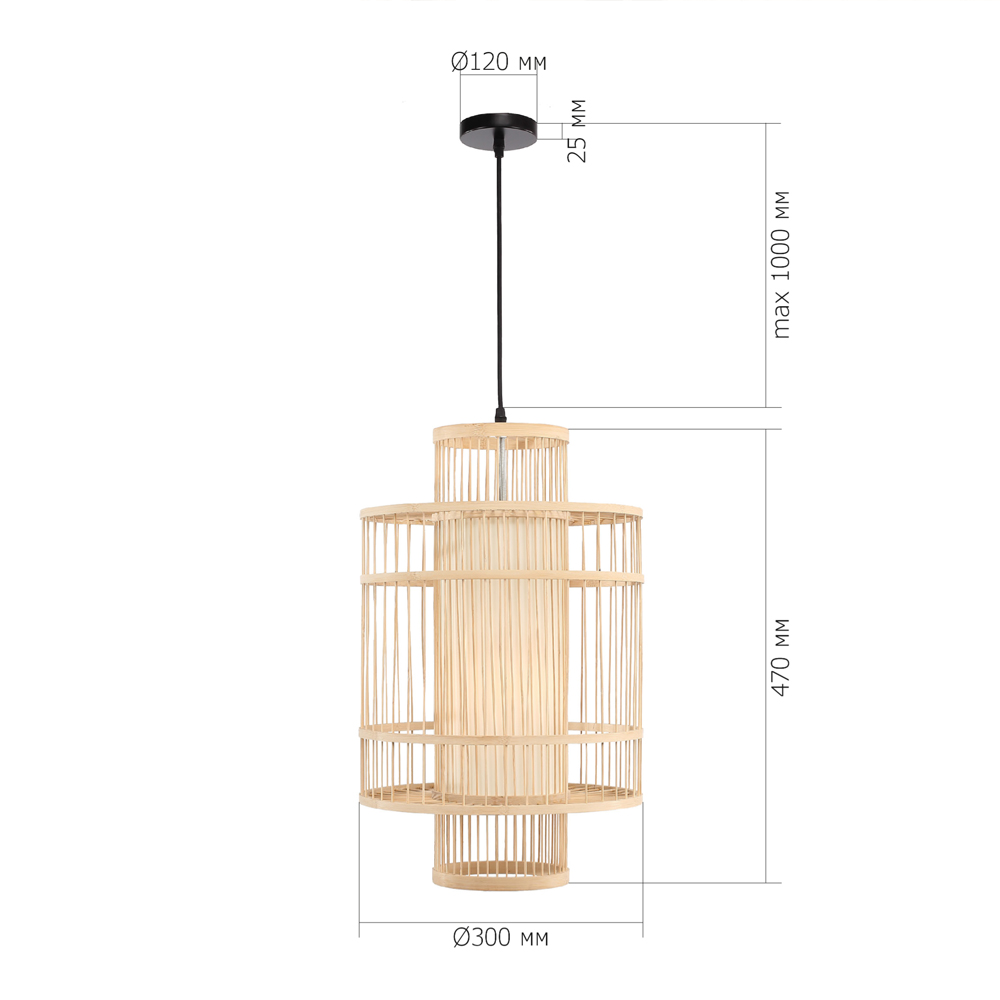 Подвесной светильник из деревянных прутьев с плафоном из натуральной ткани Light Inside the Cell в Барнауле