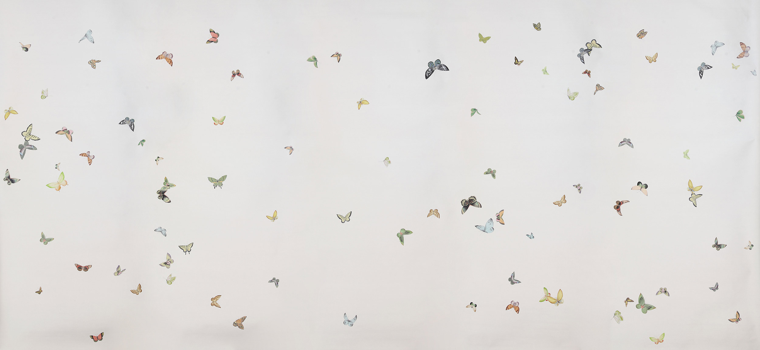 Обои ручная роспись Butterflies Emerald on Natural Mica metallic silk Обои ручная роспись Butterflies Emerald on Natural Mica metallic silk - постер Loft-Concept в Барнауле