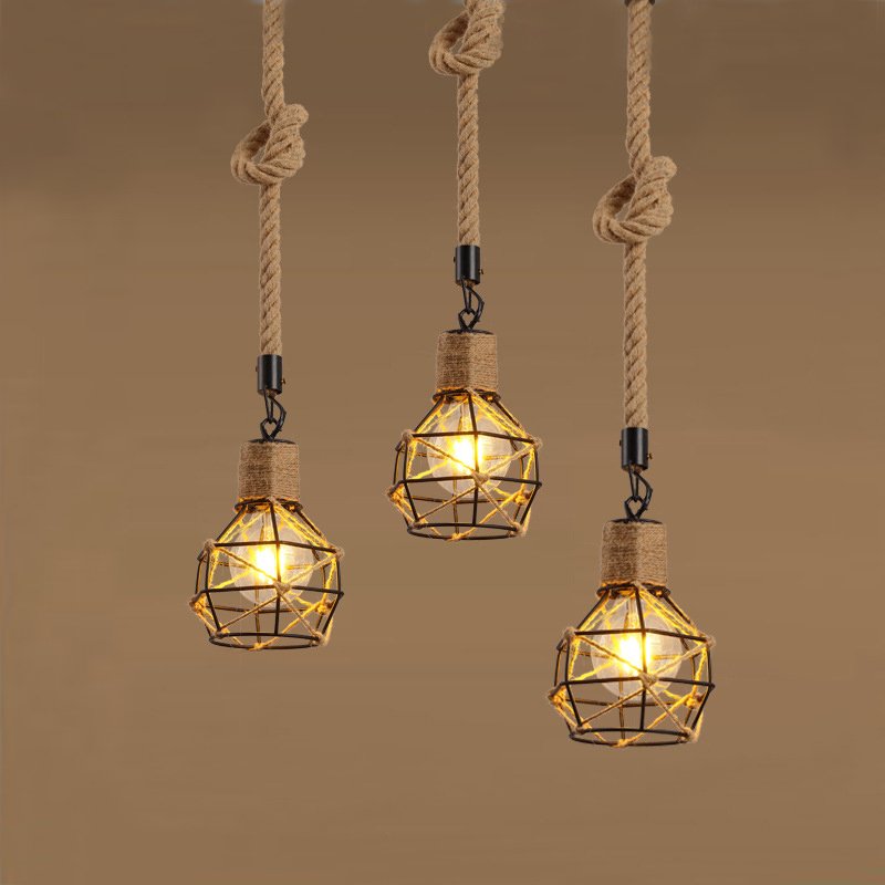 Подвесной светильник LOFT ROPE CHANDELIER CAGE Mono Черный Коричневый Подвесной светильник LOFT ROPE CHANDELIER CAGE Mono Черный Коричневый в Барнауле | Loft Concept