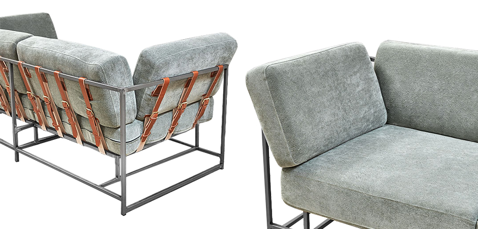 Двухместный диван Two Seat Sofa серо-голубой велюр Двухместный диван Two Seat Sofa серо-голубой велюр - Loft-Concept в Барнауле