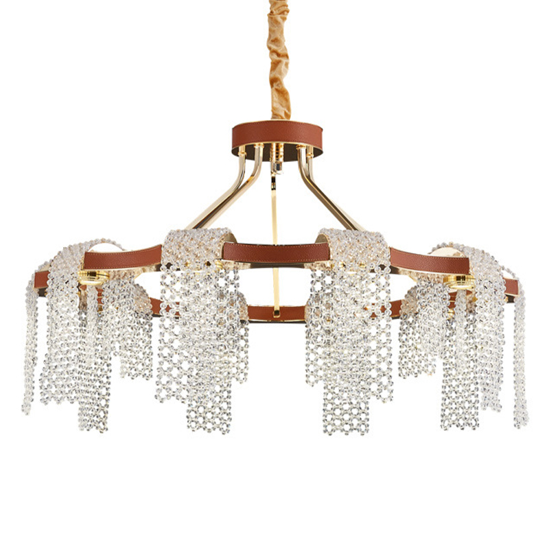 Люстра Leather Glass Chandelier 80 Прозрачное Стекло Коричневый Золотой Люстра Leather Glass Chandelier 80 Прозрачное Стекло Коричневый Золотой в Барнауле | Loft Concept