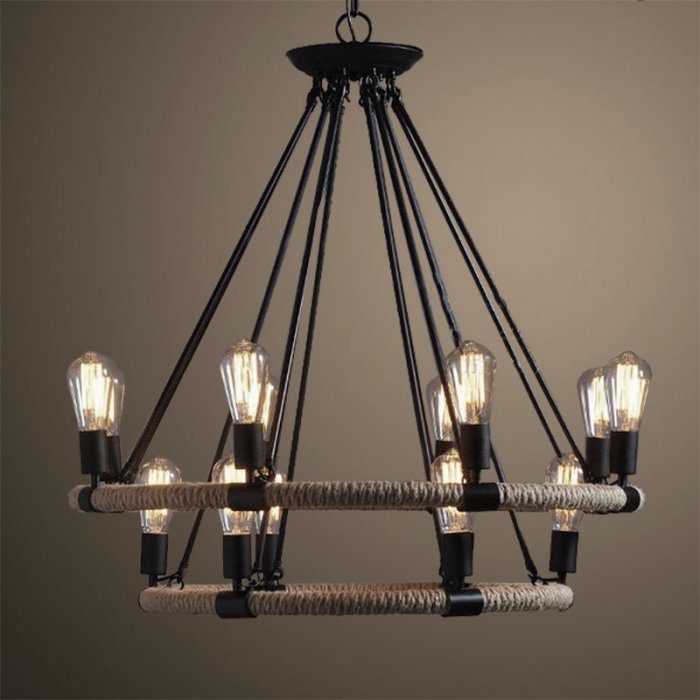 Люстра Round Tube Double Loft Rope Light Черный в Барнауле | Loft Concept 