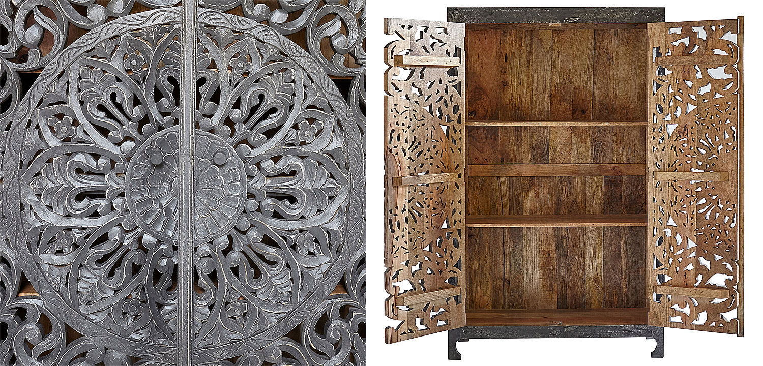 Шкаф Indian Antique White Furniture Cupboard Mistry серый Шкаф Indian Antique White Furniture Cupboard Mistry серый - Loft-Concept в Барнауле