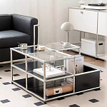 Дизайнерский журнальный стол квадратный с полками Akydy варинант исполнения - 3 | Loft Concept в Барнауле