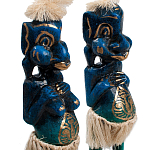 Комплект из 2-х деревянных статуэток Asmat Straw Headdress Statuettes Blue Tattoo варинант исполнения - 3 | Loft Concept в Барнауле
