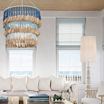 Люстра трехъярусная с декором из круглых деревянных бусин с кисточками Blue Wooden Beads Chandelier варинант исполнения - 3 | Loft Concept в Барнауле