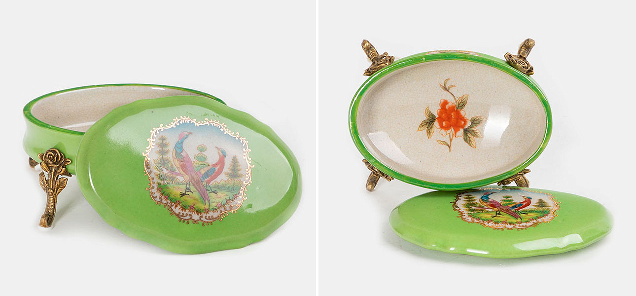 Шкатулка фарфоровая зеленая с орнаментом Bird & Flower Шкатулка фарфоровая зеленая с орнаментом Bird & Flower - Loft-Concept в Барнауле