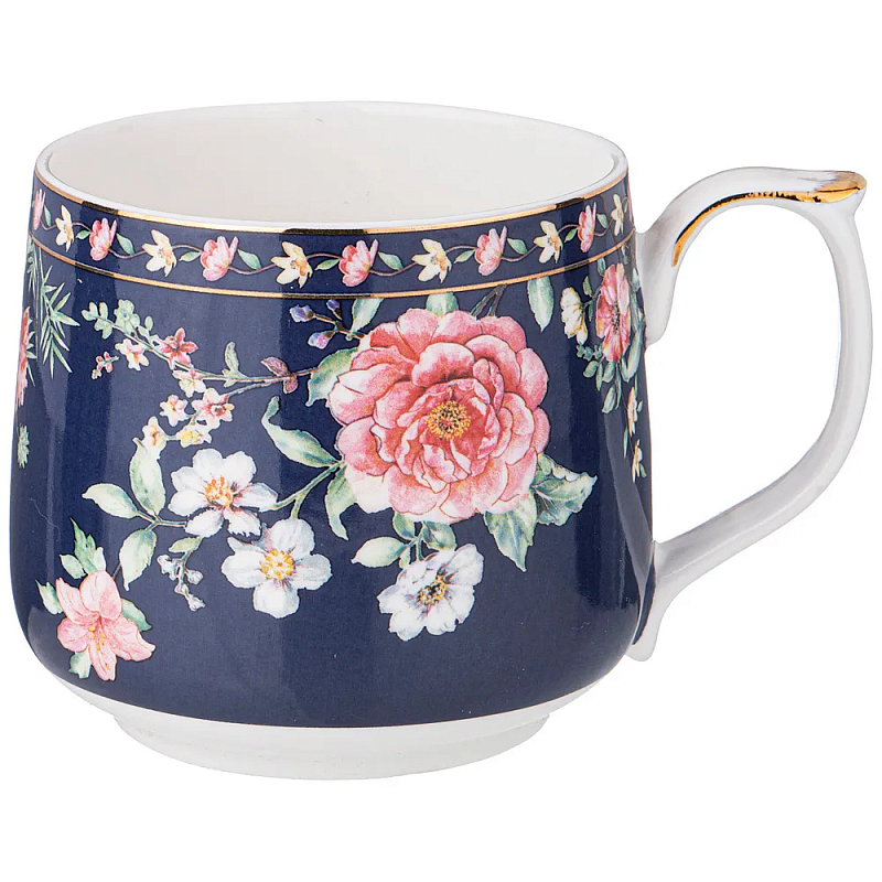 Кружка фарфоровая синяя с цветочным принтом 470 мл Flower Porcelain Collection Синий Мульти Кружка фарфоровая синяя с цветочным принтом 470 мл Flower Porcelain Collection Синий Мульти в Барнауле | Loft Concept