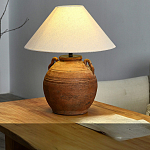 Настольная лампа керамическая коричневая с тканевым абажуром Eastern Tale варинант исполнения - 1 | Loft Concept в Барнауле