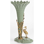 Ваза зеленая фарфоровая с волнистым краем с бронзовой фигуркой журавля Eden Garden  варинант исполнения - 4 | Loft Concept в Барнауле