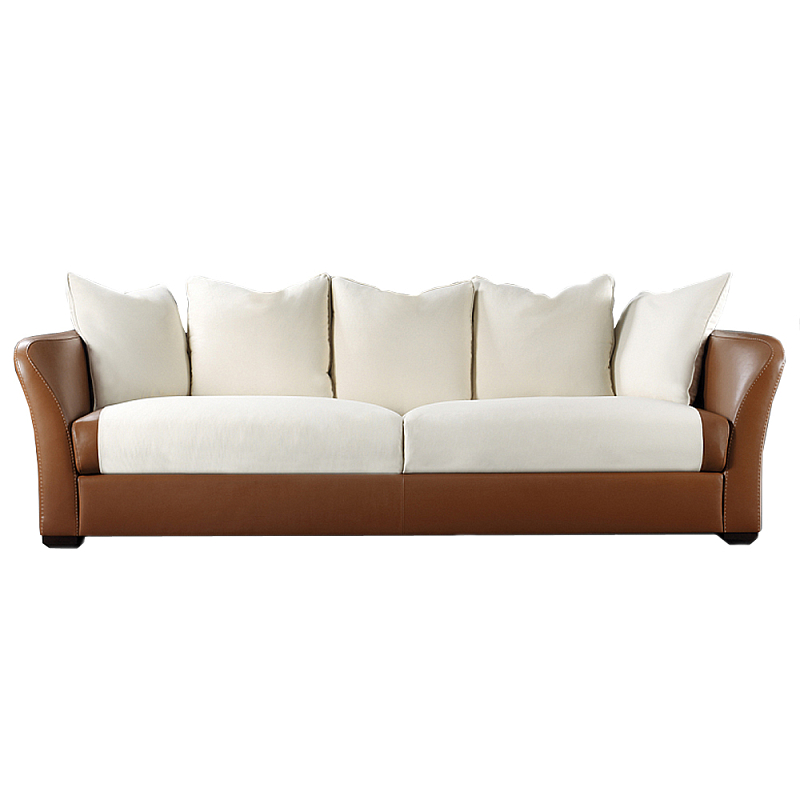 Элитарный современный диван Birmingham с кожаной спинкой Белый Коричневый в Барнауле | Loft Concept 