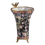 Ваза из фарфора черная с цветочной росписью и бронзовой стрекозой Spring Garden варинант исполнения - 2 | Loft Concept в Барнауле