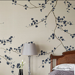 Обои ручная роспись Cherry Tree Original colourway on Stone Ochre dyed silk варинант исполнения - 1 | Loft Concept в Барнауле